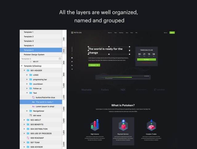 基于Sketchapp，Potoken ICO Landings的ICO登陆页面模板