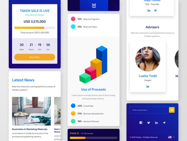 基于Sketchapp，Potoken ICO Landings的ICO登陆页面模板