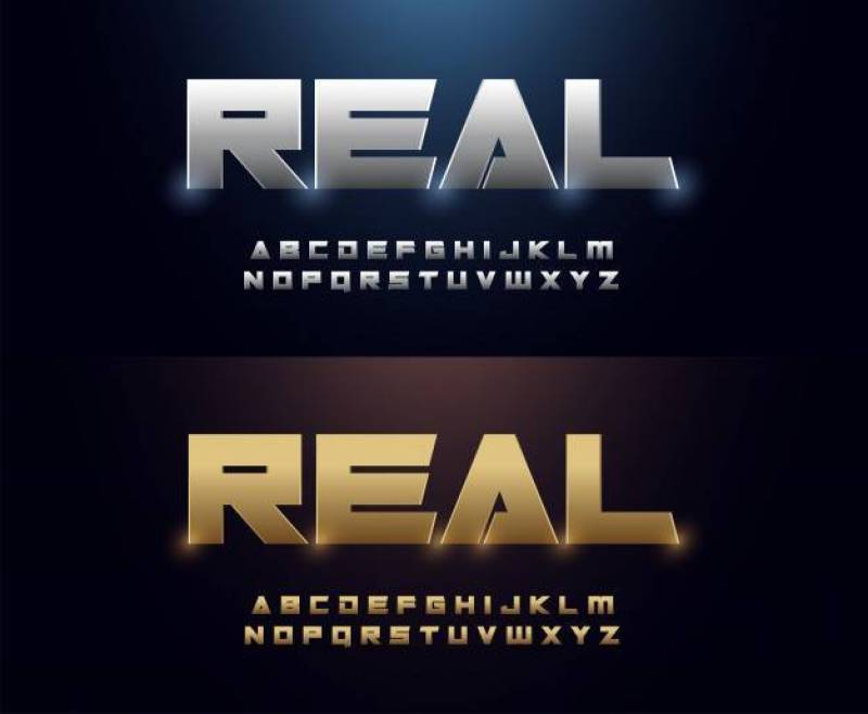 优雅的银色和金色彩色金属铬字母字体