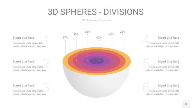 渐变紫黄色3D球体切割PPT信息图3