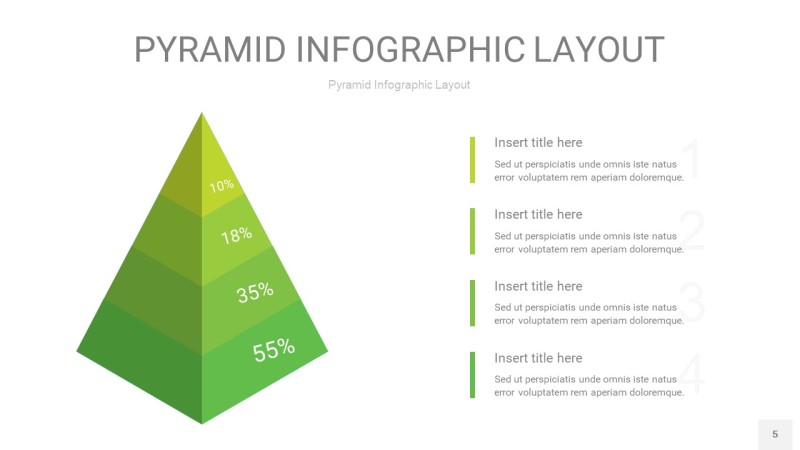 草绿色3D金字塔PPT信息图表5