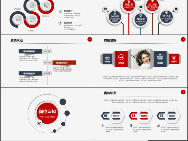 稳重蓝红个人简历岗位竞聘PPT模板