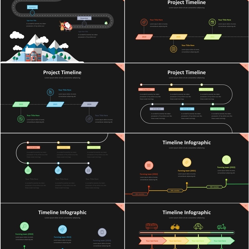 项目时间轴信息图表PPT模板素材Project Timeline Line 3 Dark