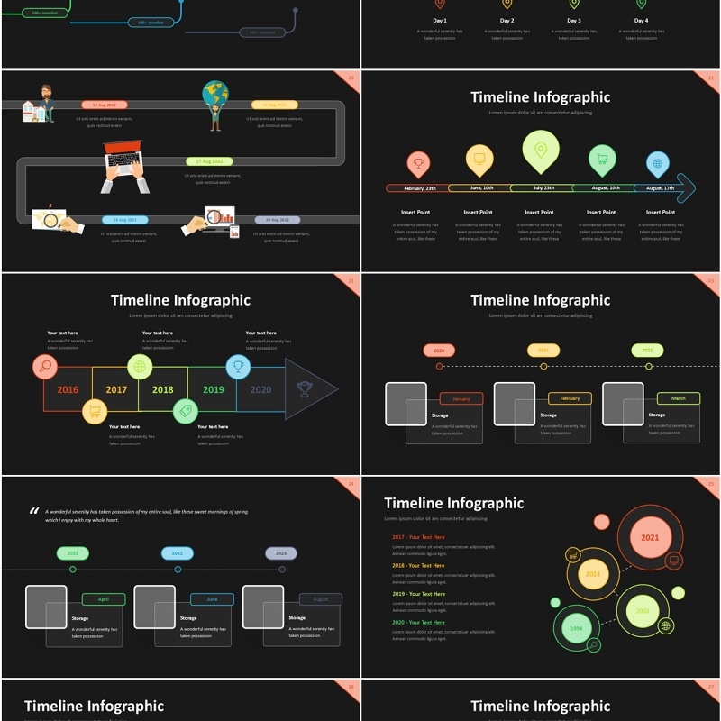 项目时间轴信息图表PPT模板素材Project Timeline Line 3 Dark