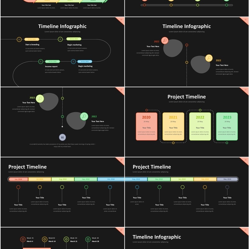 项目时间轴信息图表PPT模板素材Project Timeline Line 3 Dark