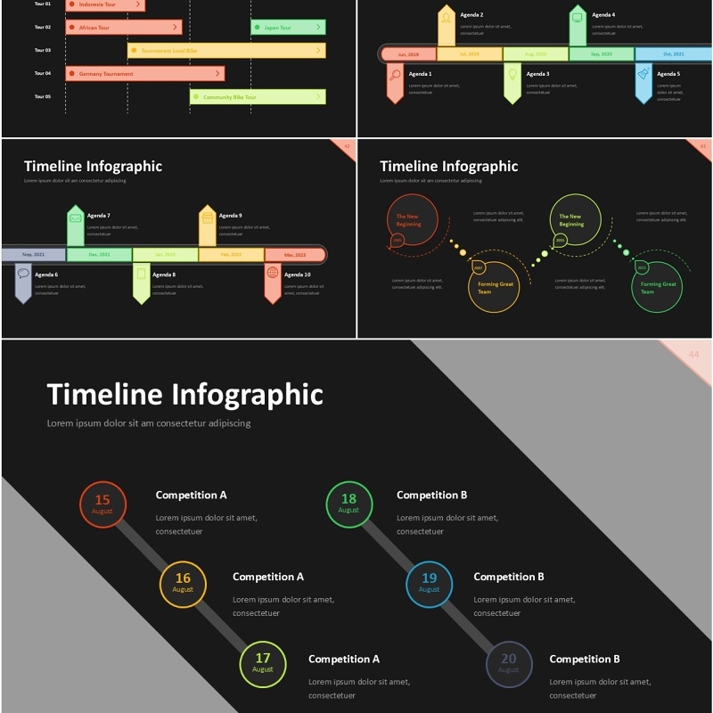 项目时间轴信息图表PPT模板素材Project Timeline Line 3 Dark