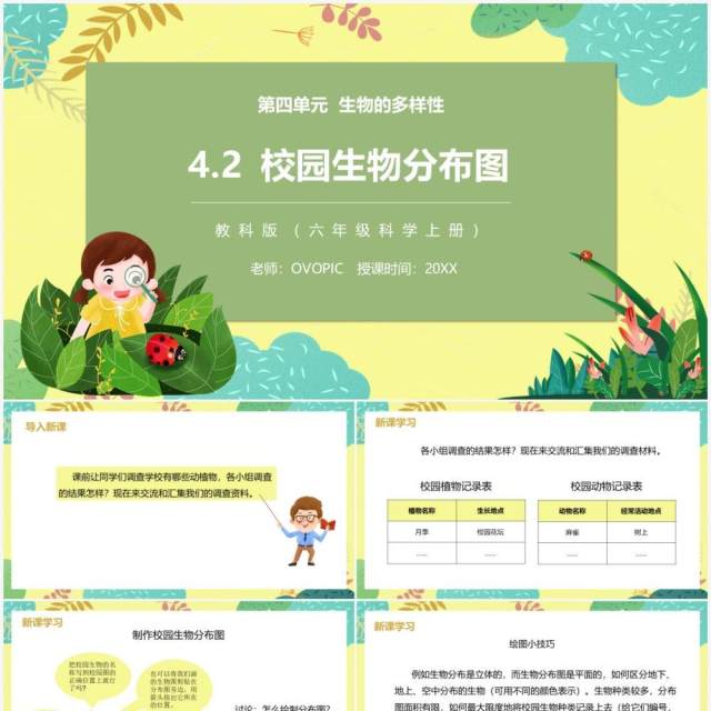 教科版六年级科学上册校园生物分布图PPT模板 教科版六年级科学上册校园生物分布图PPT模板