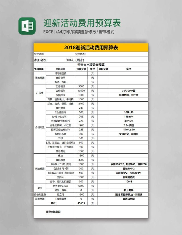 迎新活动费用预算表