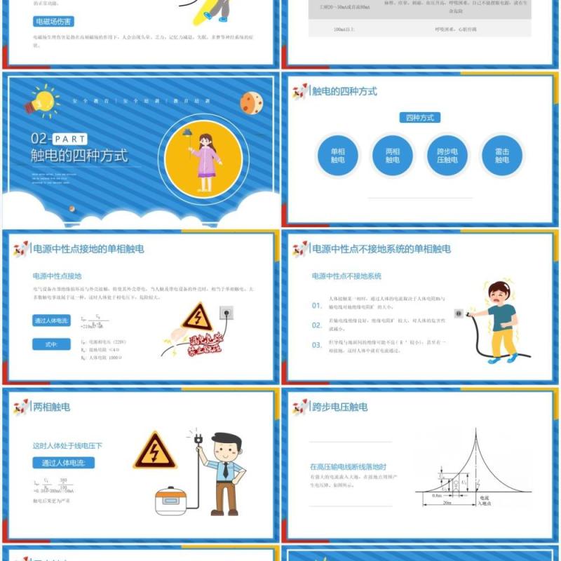 蓝色卡通风用电安全知识培训介绍PPT模板