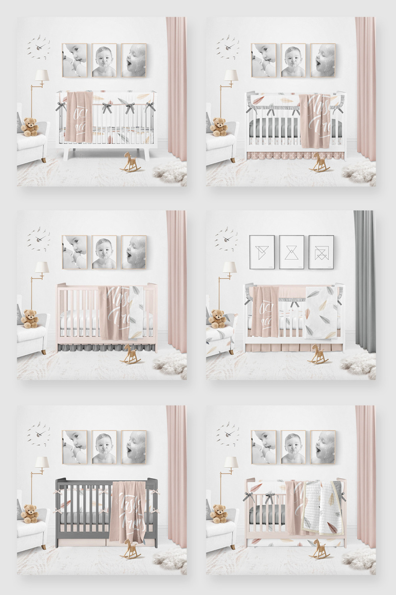 时尚清新婴儿房装饰摆设场景样机