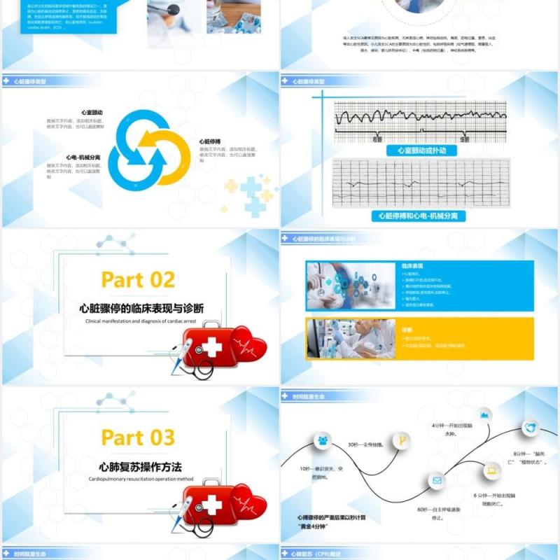 蓝色急诊医学心肺复苏医疗健康培训PPT模板