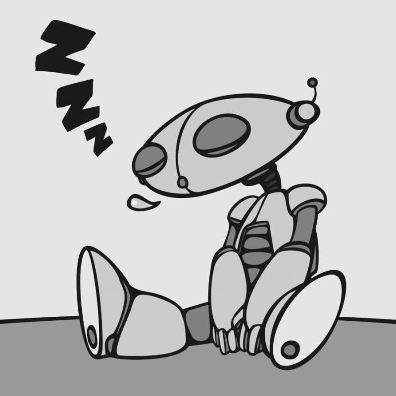 睡觉的机器人字符墨迹卡通风格矢量