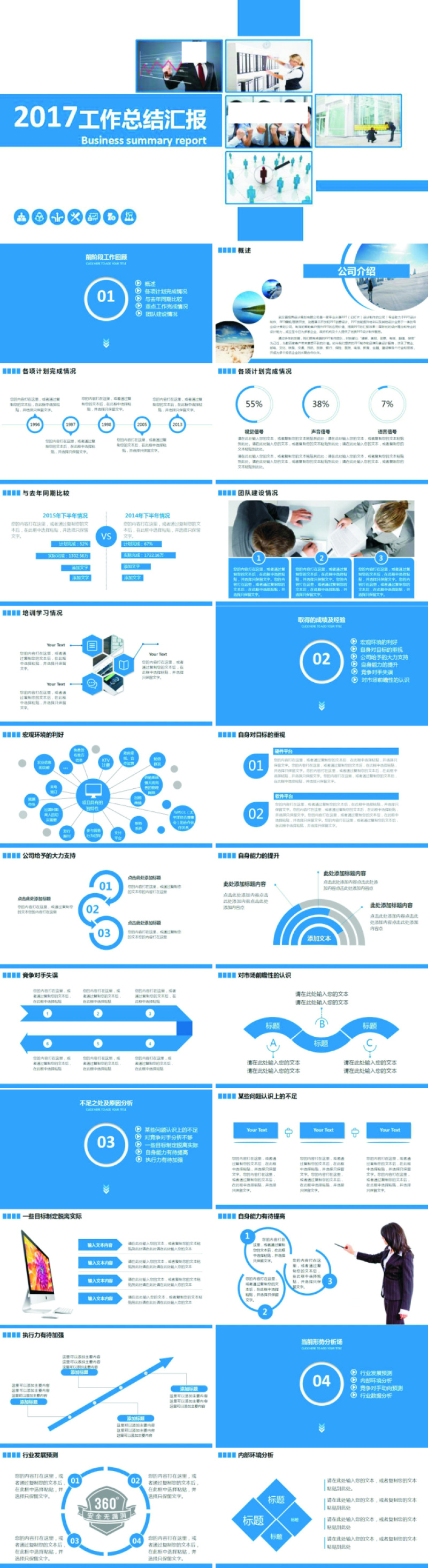2017蓝色工作汇报PPT模板