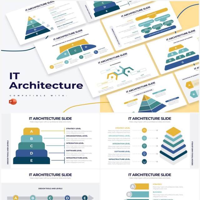 黄绿色IT金字塔架构PPT信息图形素材IT Architecture Powerpoint Infographics