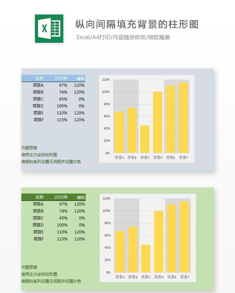 纵向间隔填充背景的柱形图Excel表格模板