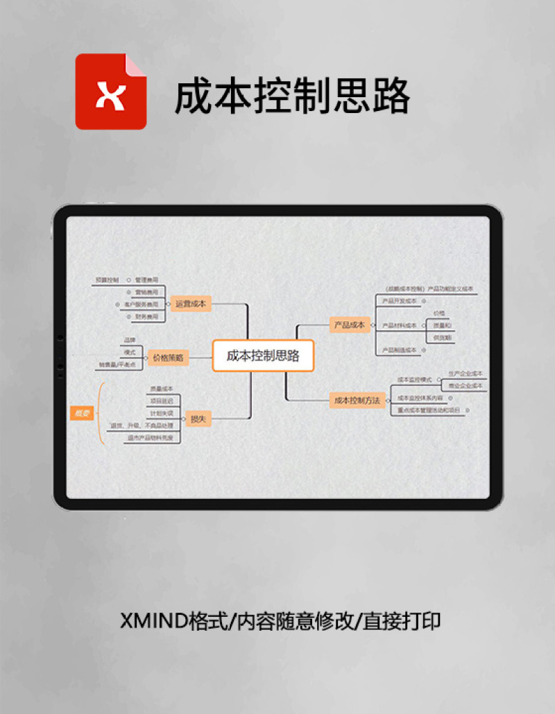 思维导图简洁成本控制思路XMind模板