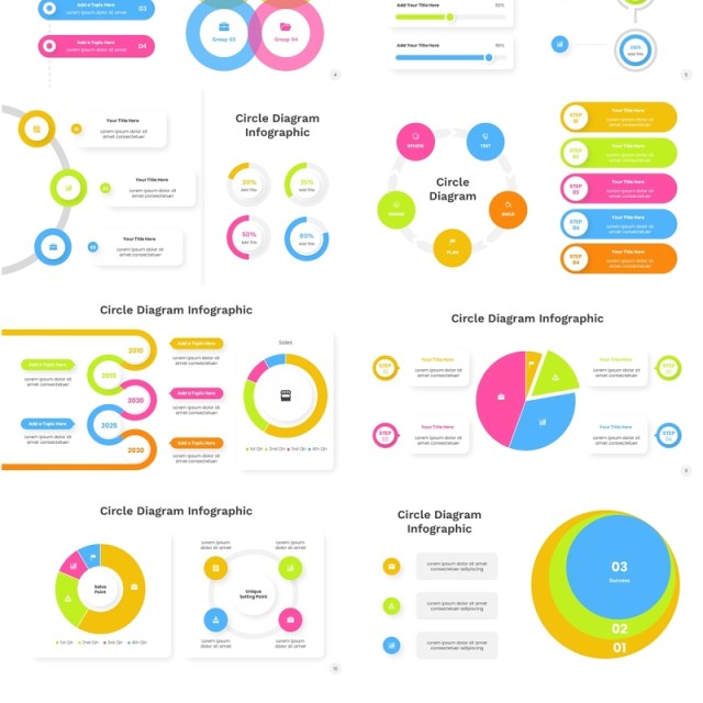 彩色圆形流程图PPT信息图表素材模板Circle Diagram Infographic Powerpoint