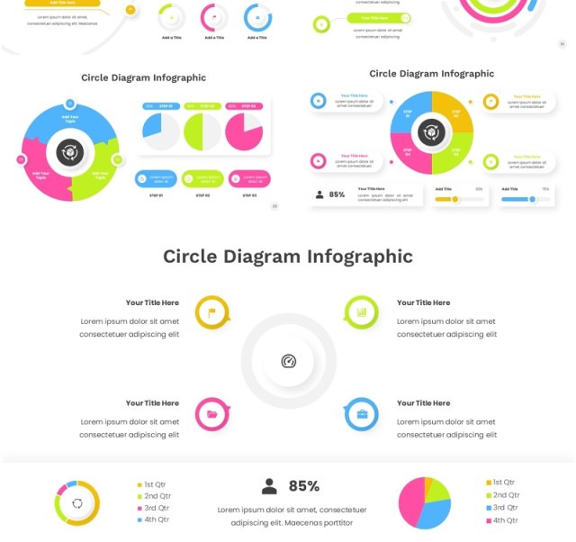 彩色圆形流程图PPT信息图表素材模板Circle Diagram Infographic Powerpoint