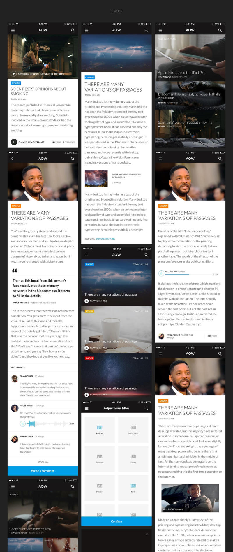 AOW用户界面套件包含145个高品质iOS 9屏幕 AOW用户界面套件包含145个高品质iOS 9屏幕