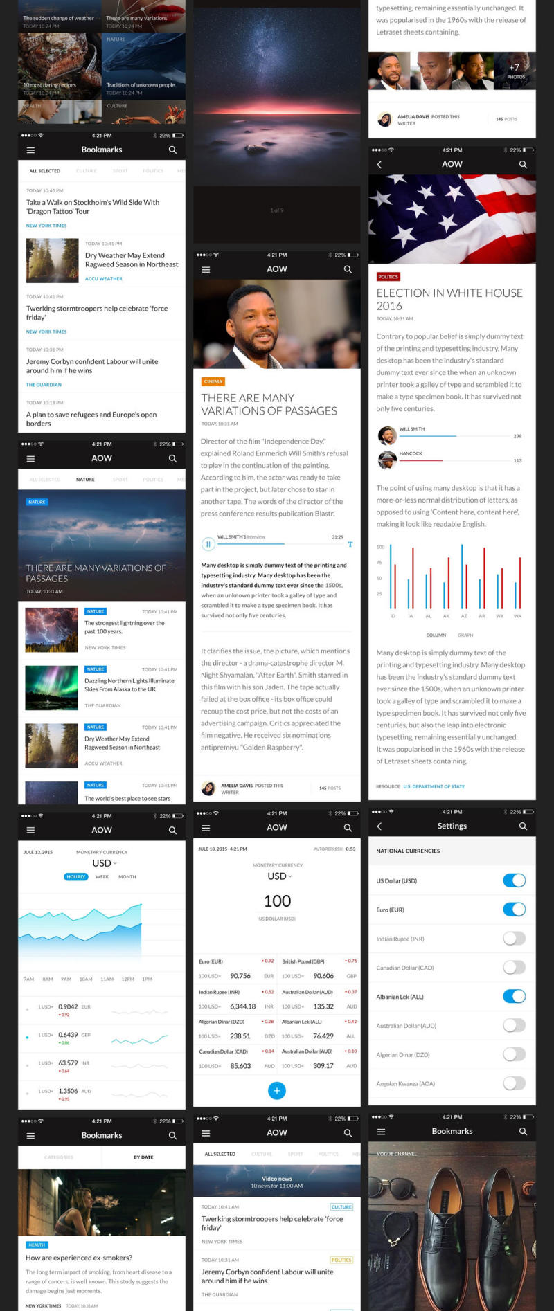 AOW用户界面套件包含145个高品质iOS 9屏幕 AOW用户界面套件包含145个高品质iOS 9屏幕