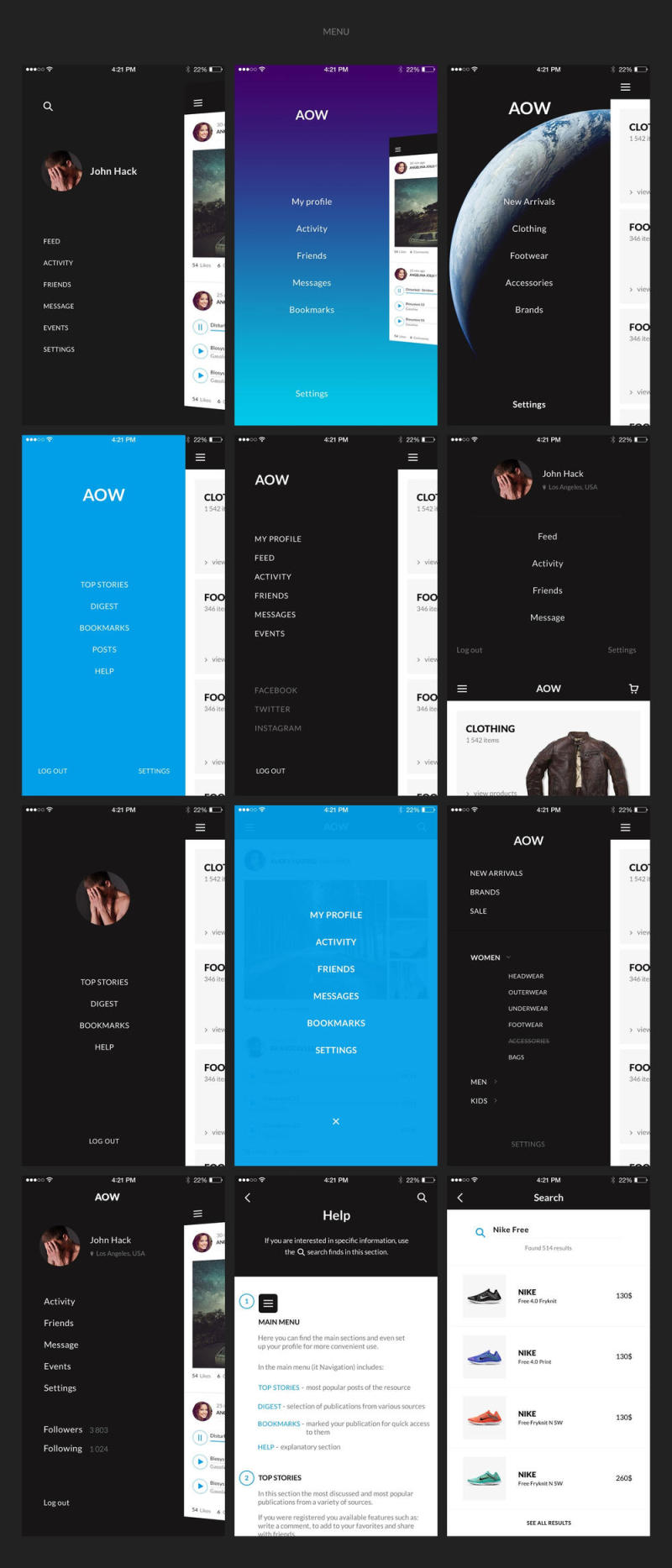 AOW用户界面套件包含145个高品质iOS 9屏幕 AOW用户界面套件包含145个高品质iOS 9屏幕