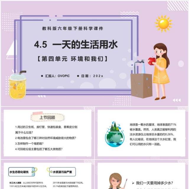 教科版六年级科学下册一天的生活用水课件PPT模板 教科版六年级科学下册一天的生活用水课件PPT模板