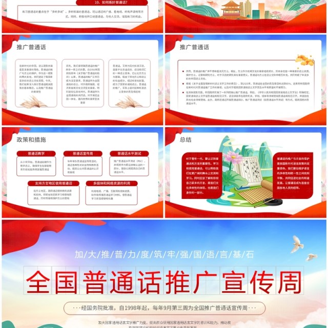 红色国潮风全国普通话推广宣传周PPT模板 红色国潮风全国普通话推广宣传周PPT模板
