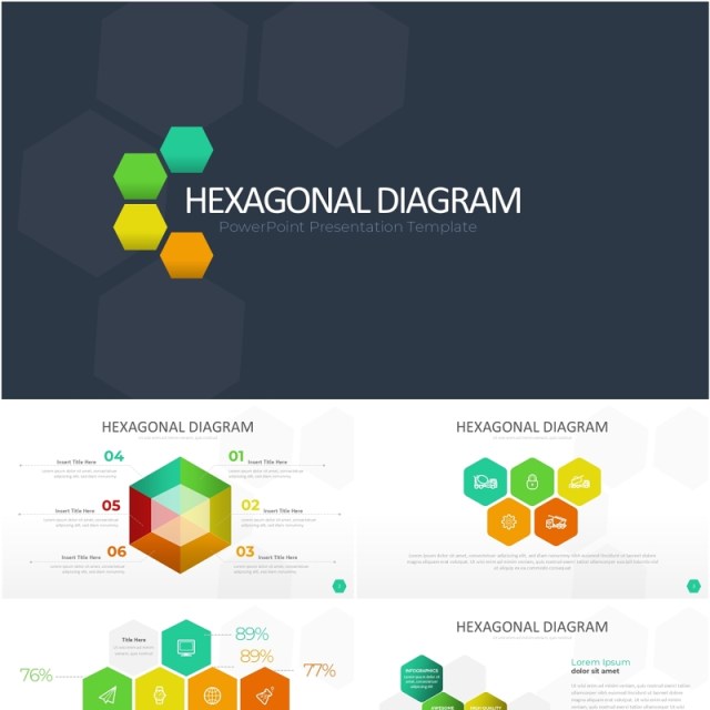 彩色六边形信息图PPT模板素材Wide Light Hexagonal Infographic