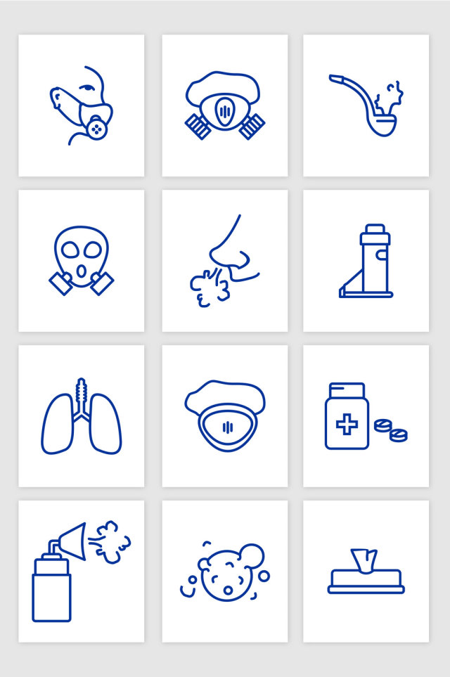 矢量手绘线条空气污染防护用品