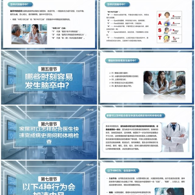 蓝色医疗风世界预防中风日PPT模板 蓝色医疗风世界预防中风日PPT模板