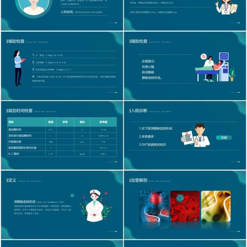 绿色卡通风下肢静脉血栓护理查房PPT模板