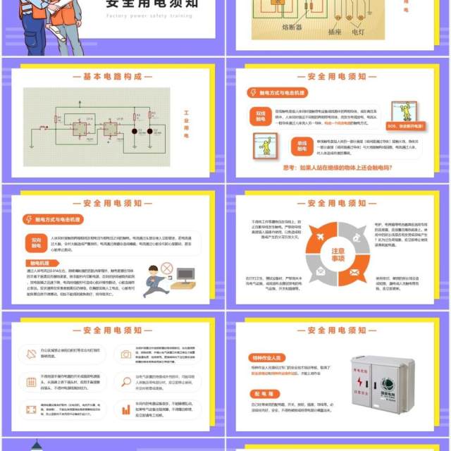 卡通风工厂用电安全培训课件PPT模板