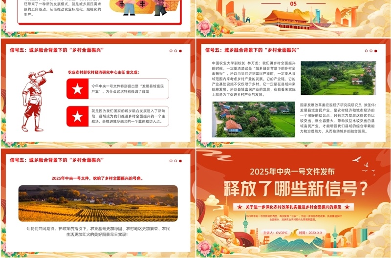 红色国潮风中央一号文件解读PPT模板