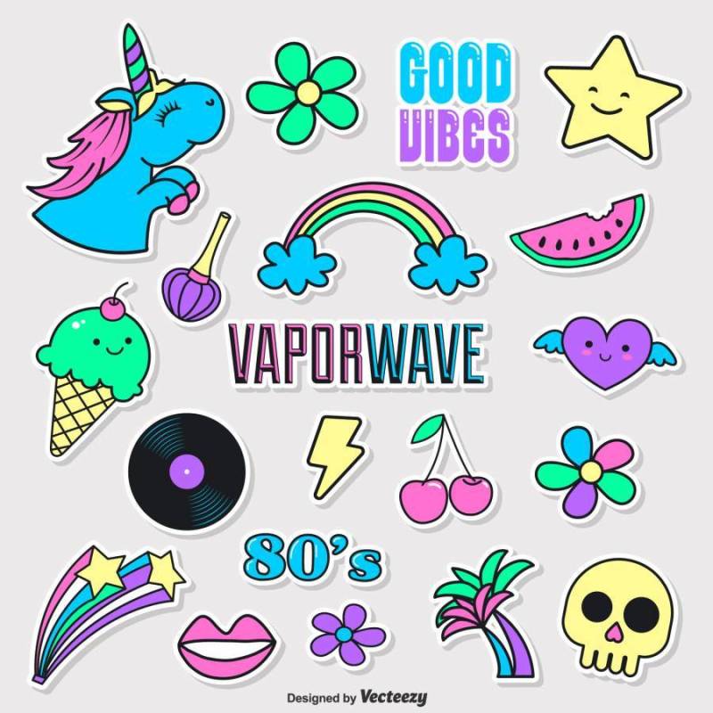 Vaporwave质朴的时尚涂鸦矢量贴纸