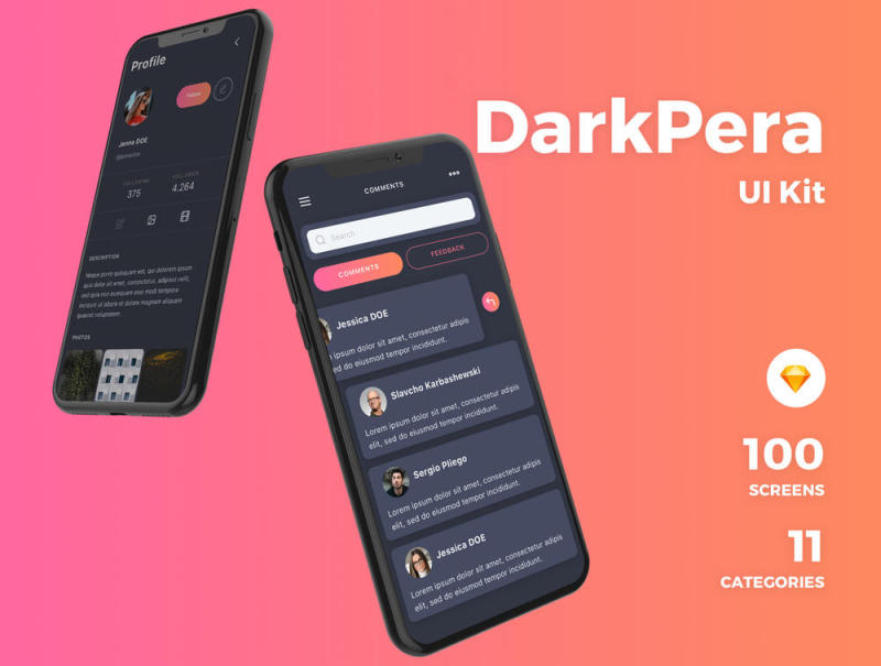 专为Sketch。，DarkPera UI套件设计的高品质Dark iOS UI套件