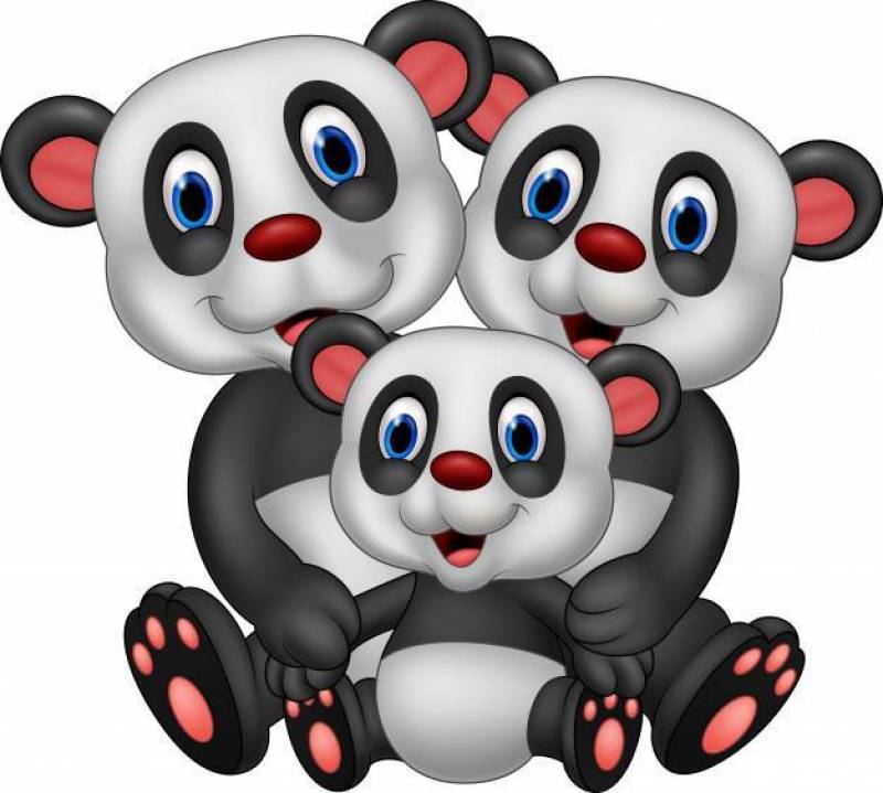 在白色背景隔绝的动画片愉快的熊猫家庭