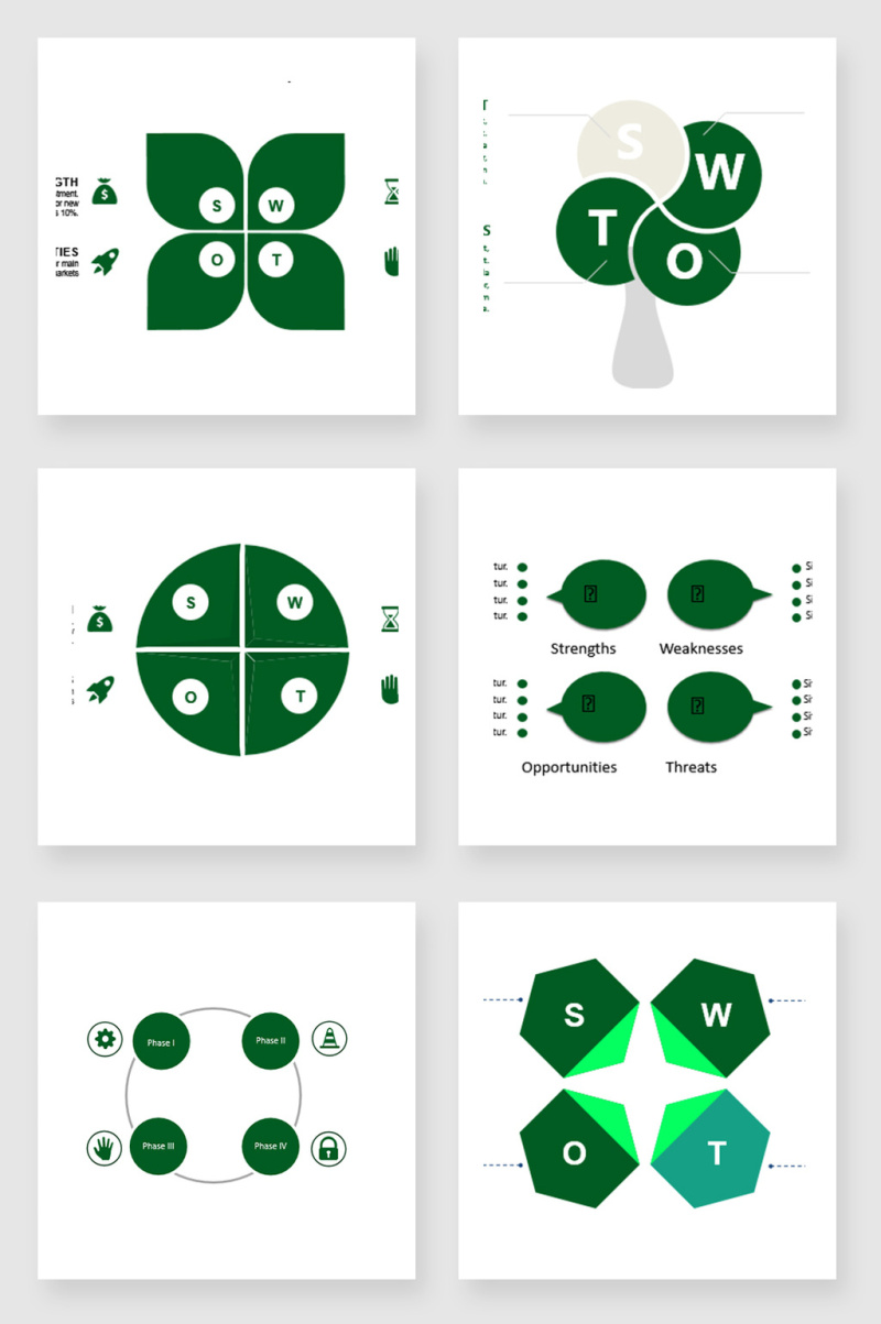 绿色并列PPT图表元素