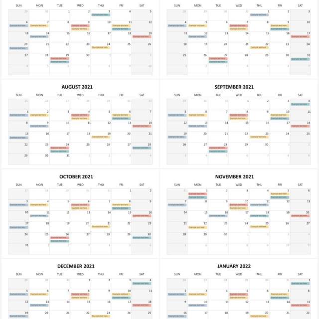 2021-2022年日历第一个星期日PPT素材图表Calendar 1st Sunday