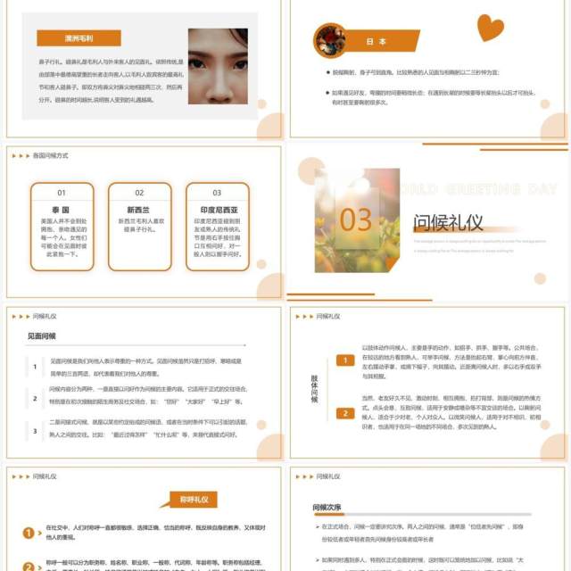 橙色简约风世界问候日介绍PPT模板 橙色简约风世界问候日介绍PPT模板