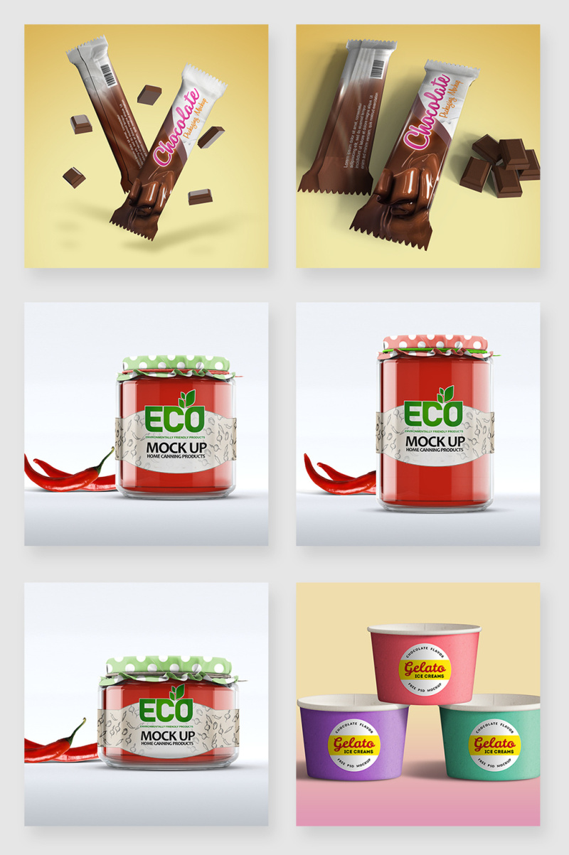 零食巧克力辣椒酱食品包装设计贴图样机