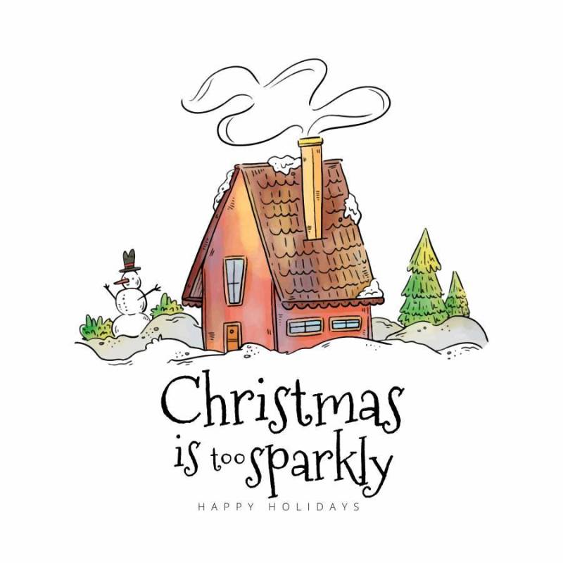 有雪，树和雪人的可爱的冬天房子