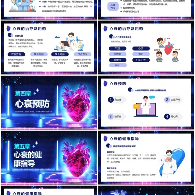 蓝色科技风心力衰竭健康教育培训PPT模板