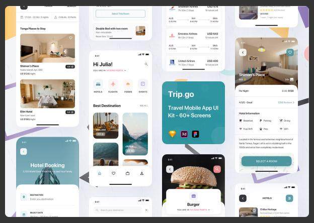 旅行应用程序用户界面工具包Trip Go Travel App UI Kit