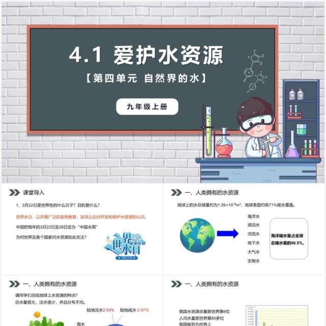 部编版九年级化学上册爱护水资源课件PPT模板