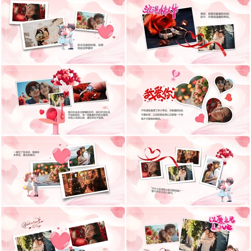 粉色清新风314白色情人节相册展示PPT模板