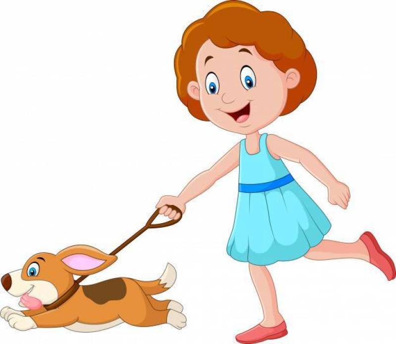 跑与小狗的小女孩