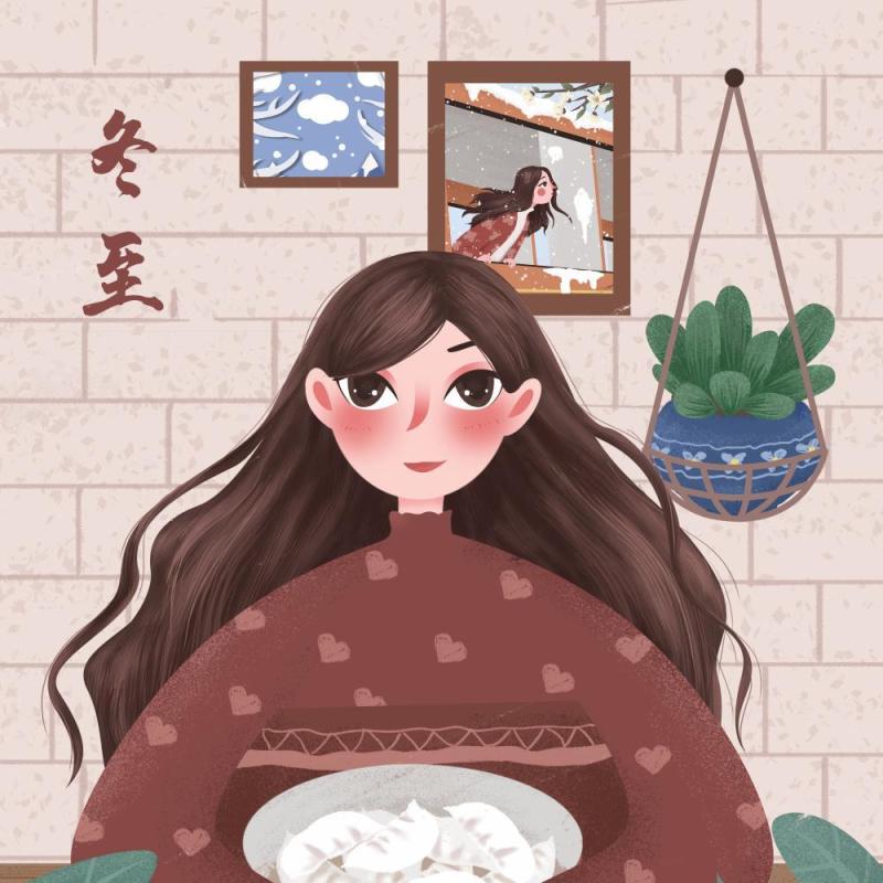 中国传统文化二十四节气冬至插画海报背景配图PSD竖版素材35