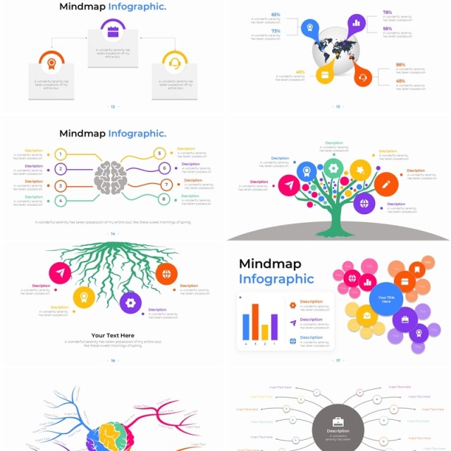 思维导图脑图架构图PPT信息图表素材模板Mindmap PowerPoint Infographic Template