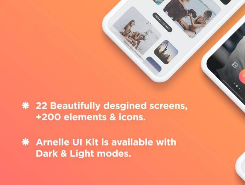 适用于Photoshop，Sketch和Adobe XD的优雅iOS社交媒体应用UI工具包，Arnelle iOS UI工具包