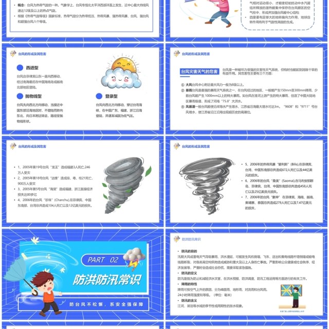 蓝色卡通风预防台风安全教育班会PPT模板